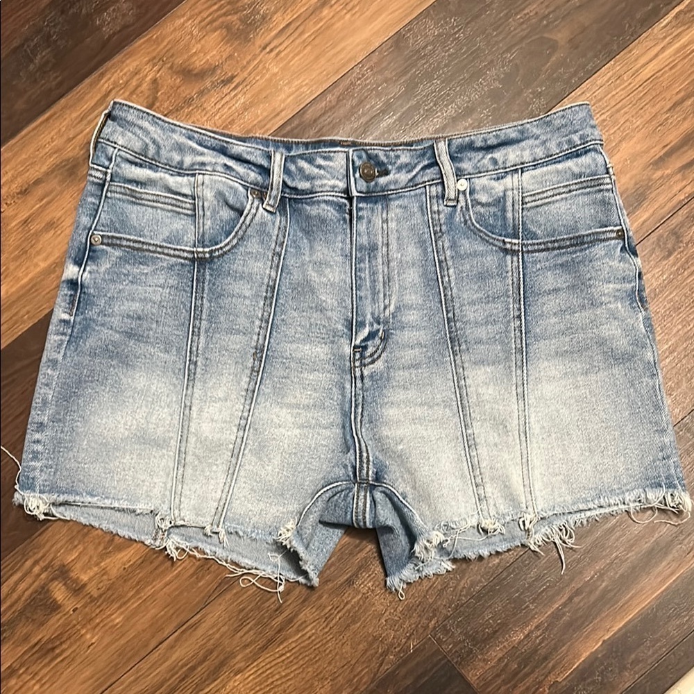 KanCan Blue Jean Shorts with Distressed Frayed Hem